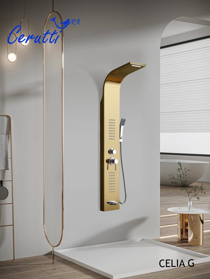Душевая панель Ceruttispa СЭЛИЯ (CELIA) G CT10404 из нержавеющей стали, цвет золото — фото 1