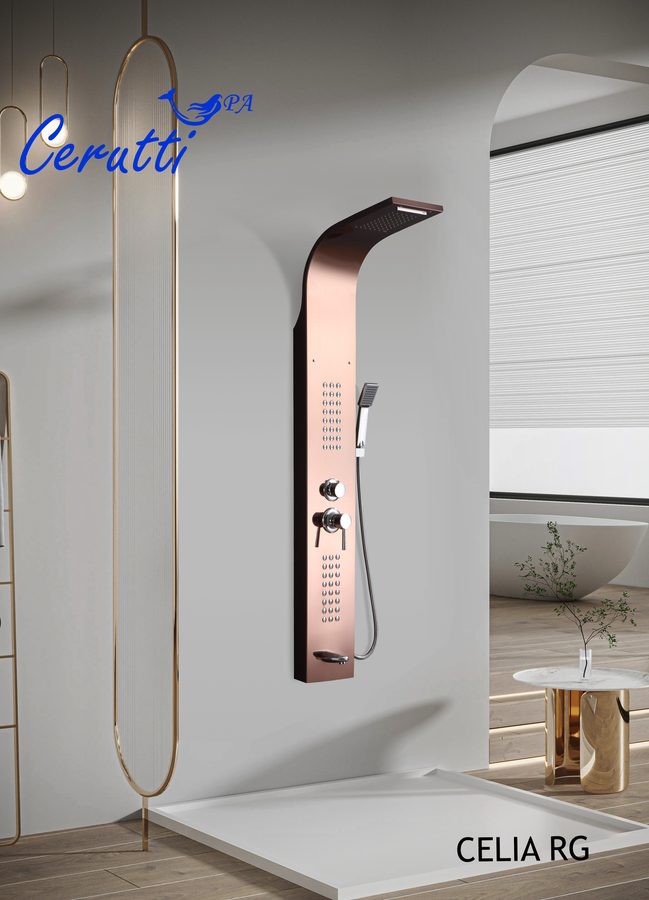 Душевая панель Ceruttispa СЭЛИЯ (CELIA) RG CT10406 из нержавеющей стали, цвет розовое золото — фото 1