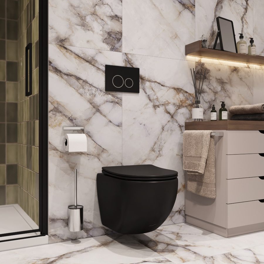 Унитаз подвесной Ceruttispa СЕЛЛА (SELLA) Aria MB CT9160 черный матовый, ТЕРМООБЖИГ (не плёнка) безободковый (490х360х325) — фото 1