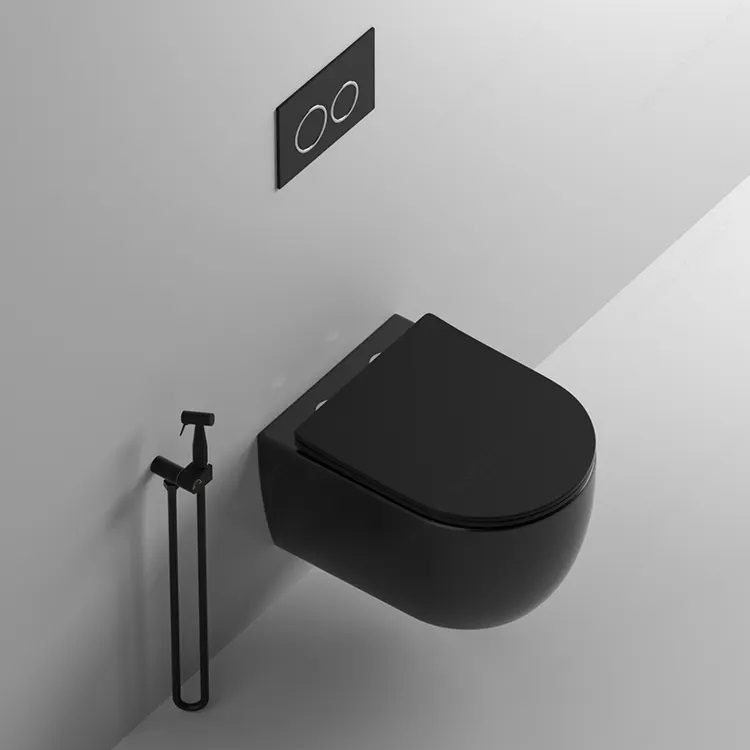 Унитаз подвесной Ceruttispa ОГЛИО (OGLIO) Aria MB CT9239 безободковый (485х365х350) черный матовый, ТЕРМООБЖИГ (не плёнка) — фото 1