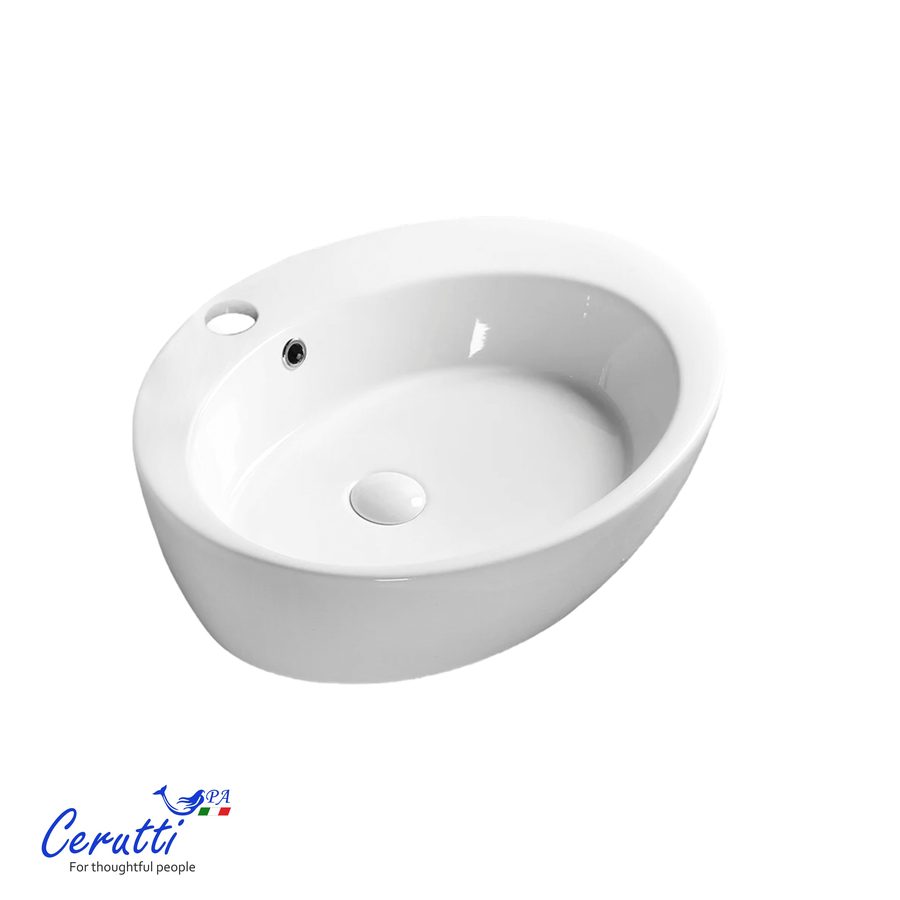 Раковина накладная Ceruttispa, CR7026A (600х470х140) белая, овальная, с отверстием под смеситель — фото 1