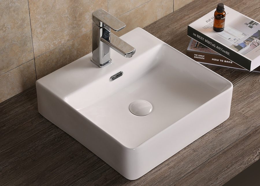 Раковина накладная Ceruttispa, CR7602B (420х420х125) белая, квадратная, сотверстием под смеситель — фото 1