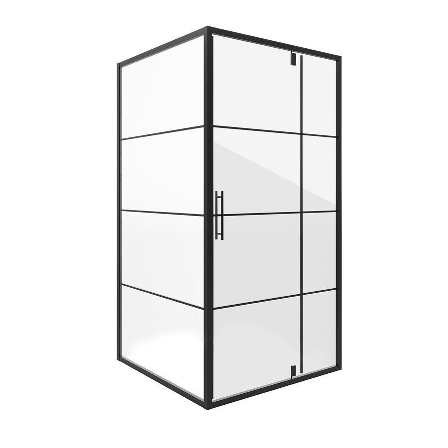 Душевое ограждение Niagara Nova NG-0200-08ВLACK (100х100х195) квадрат,черный,дверь распашная,стекло с рисунком,1 место — фото 1