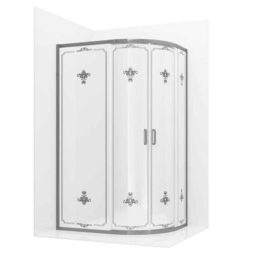 Душевое ограждение Ambassador Royal 18015102 (120х90х200) асимметрия,хром,стекло белое крашеное с рисунком,раздвижная,1 место — фото 1