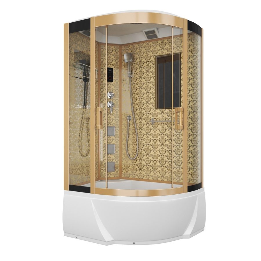Душевая кабина Niagara Luxe NG-7712GL (80x120х215) высокий поддон(38см),дверь раздвижная,стенки золото,4 места — фото 1