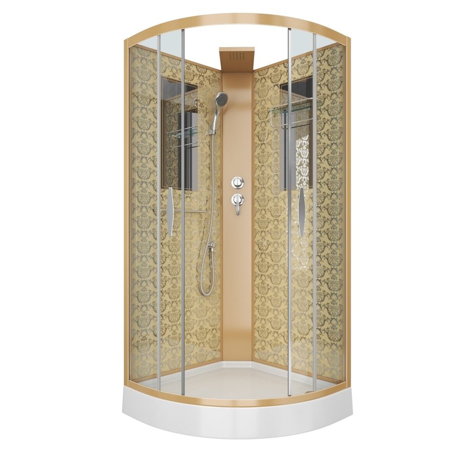 Душевая кабина Niagara Luxe NG-7715GBK (90x90х210) низкий поддон(15см),дверь раздвижная,стенки золото,без крыши,4 места — фото 1