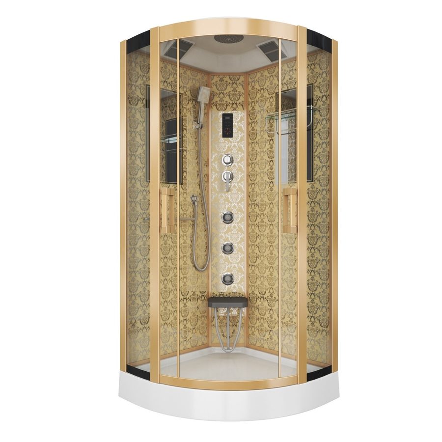 Душевая кабина Niagara Luxe NG-7715G (90x90х215) низкий поддон(15см),дверь раздвижная,стенки золото,4 места — фото 1