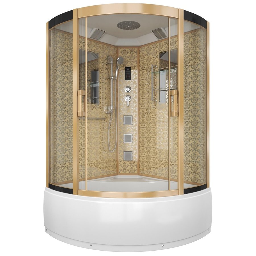 Душевая кабина Niagara Luxe NG-7744G (120x120х215) высокий поддон(50см),дверь раздвижная,стенки золото,4 места — фото 1