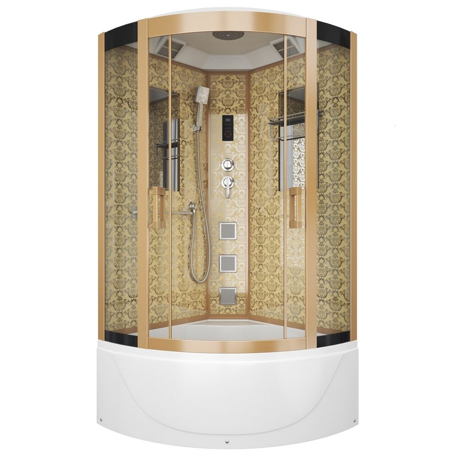Душевая кабина Niagara Luxe NG-7790G (90x90х215) высокий поддон(45см),дверь раздвижная,стенки золото,4 места — фото 1