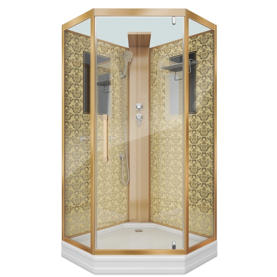 Душевая кабина Niagara Luxe NG-7799GBK (90x90х210) низкий поддон(15см),дверь распашная,стенки золото,без крыши,4 места — фото 1