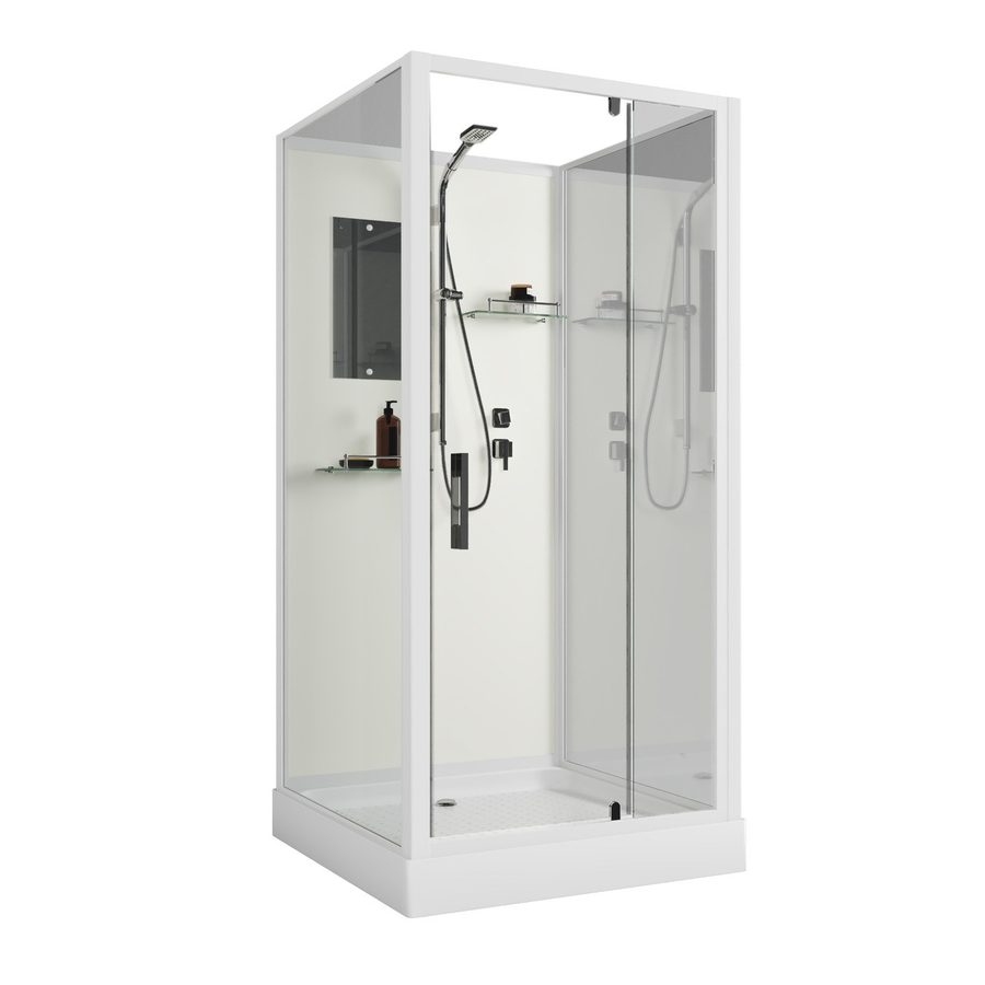 Душевая кабина Niagara Standart ST100/15Q/BK (100х100х200) квадрат,поддон 15см,распашная,проф.белый,без крыши,3 места — фото 1